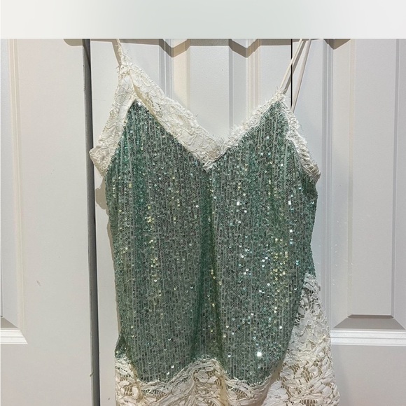 Pinko Green and White Sequin Tank Top - Picture 1 of 3